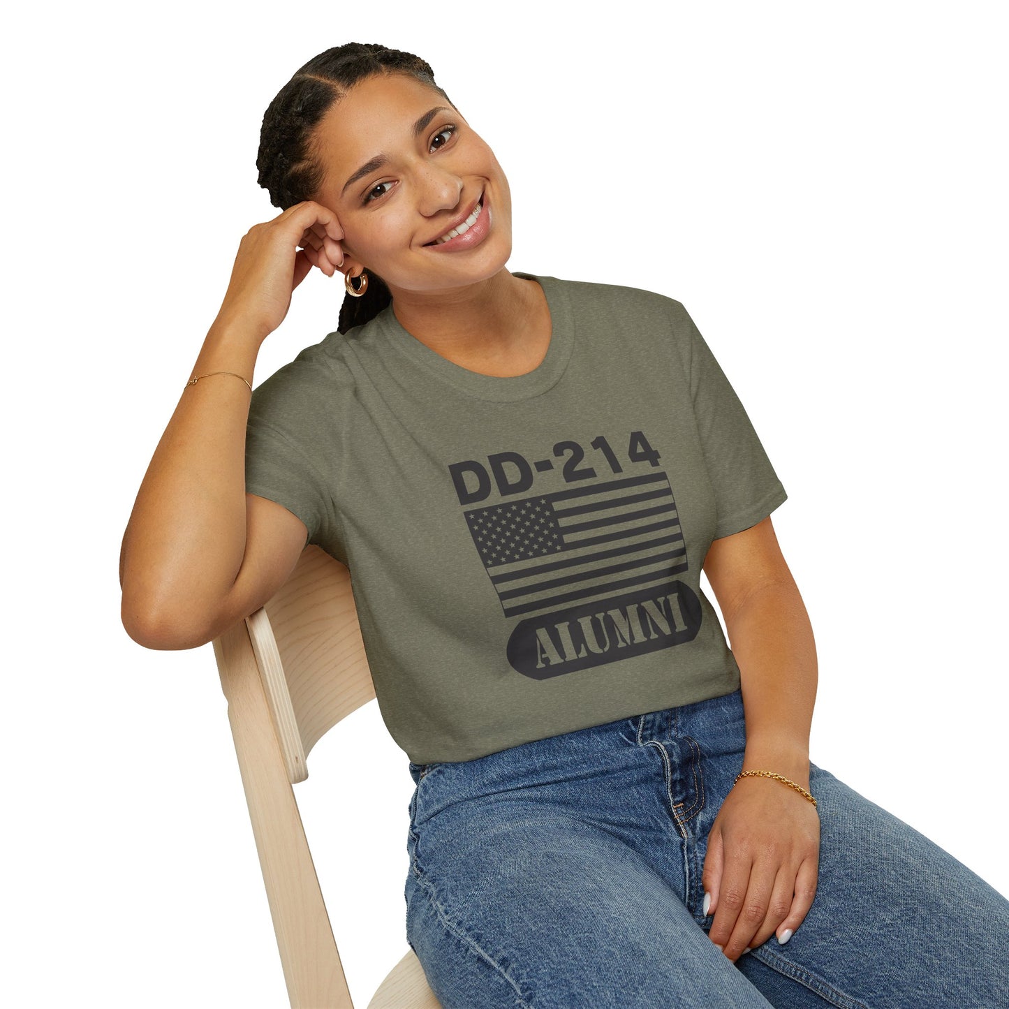 DD-214 Alumni with American Flag  Unisex Softstyle T-Shirt