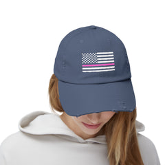 Support Cancer Survivors, Unisex Distressed Cap, US Flag Cancer Awareness, Gift For Him, Gift For Her, Pink Supporter, Cancer Survivors Flag