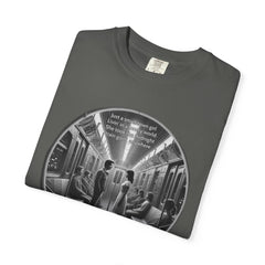 Don;t Stop Believing Subway Reflection T-Shirt — Vintage Black & White Urban Photo Tee