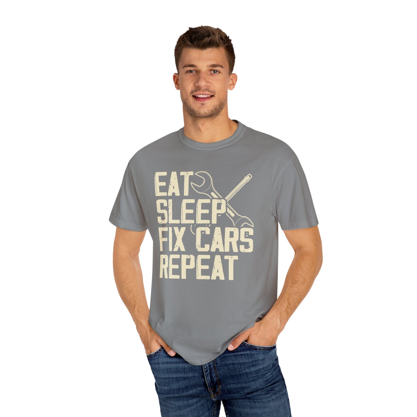 Eat Sleep Fix Cars Repeat, Comfort Colors Unisex Relaxed Fit T Shirt