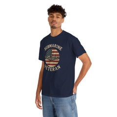 Submarine Veteran American Flag Tee | Unisex Heavy Cotton T-Shirt, Military Apparel, Veteran Gift, Patriotic Top, Casual Wear