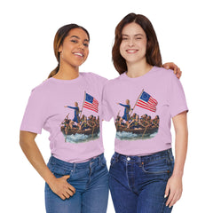 Historical Fever Patriot T‑Shirt — Revolutionary Flag Rowboat Design