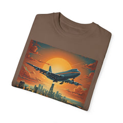 Unisex Jetliner Sunset Graphic T-Shirt - Travel Theme Tee