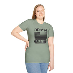 DD-214 Alumni with American Flag  Unisex Softstyle T-Shirt