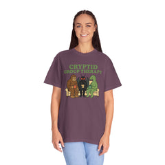 Cryptid Group Therapy Bigfoot, Mothman and Loch Nessie Unisex T-Shirt, Funny Graphic Tee, Gift for Cryptid Lovers, Quirky Casual Wear, Cool Humor Shirt