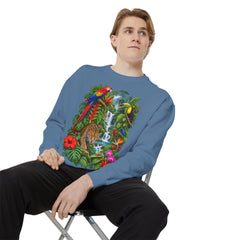 Tropical Jungle Waterfall With Leopard and Parrot Sweatshirt