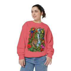 Tropical Jungle Waterfall With Leopard and Parrot Sweatshirt