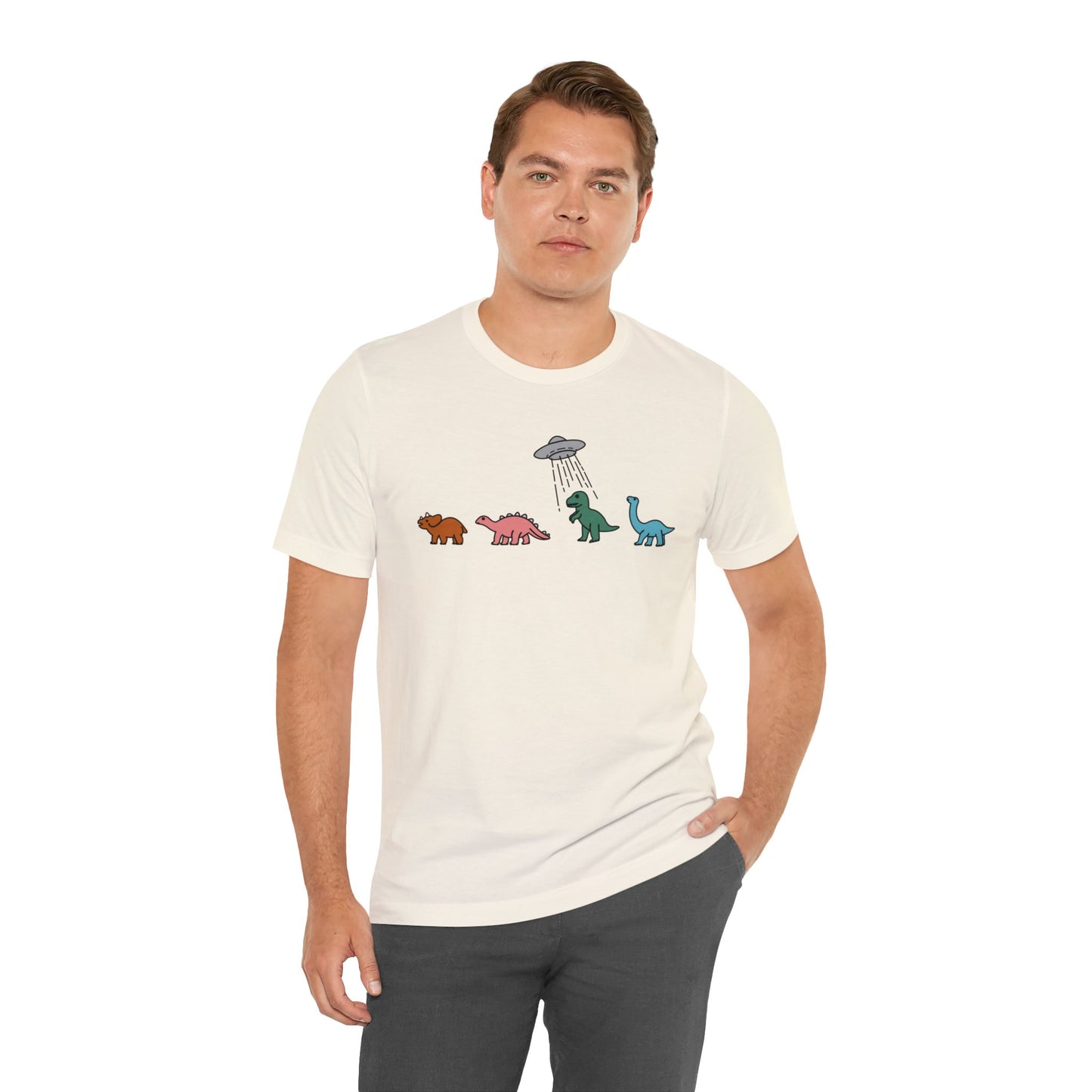 UFO and Dinosaurs Retro Unisex Jersey Short Sleeve Tee