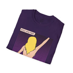 WILD AND FREE Pop Art Blonde Hair Girl with denim shorts and no top Unisex Softstyle T Shirt