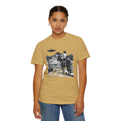 UFO Meets Cowboy Vintage Graphic T-Shirt — Retro Western Alien Tee