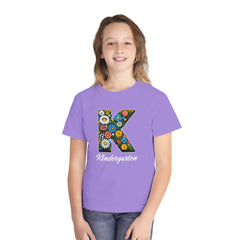 Flower K Kindergarten Youth Tee | Cute Kids Shirt, School Apparel, Gift for Students, Back to School, Floral Design