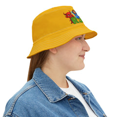 Unisex Bucket Hat - Russell Sage College Mascot Characters Purple Cow, Red Devil, Golden Horseshoe, Blue Angel