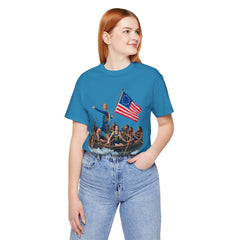 Historical Fever Patriot T‑Shirt — Revolutionary Flag Rowboat Design
