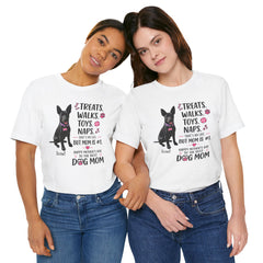 Personalized Your Dog and its name Mother's Day T-Shirt — 'Treats. Walks. Toys. Naps.