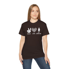 PEACE LOVE AMPUTEE - Unisex Ultra Cotton Tee | Amputee, Leg Amputee, Limb Awareness, Prosthetic, Motivational Tee,