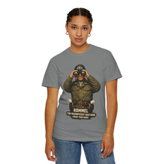 Graphic T-Shirt — Vintage WWII General George Patton Binoculars Design with "Rommel You Magnificent Bastard" Text