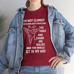 Clumsy Funny Goat Graphic Tee | Unisex Heavy Cotton Tee | Great Gift for Animal Lovers, Birthdays, Casual Wear, Humorous Gifts, Everyday Style