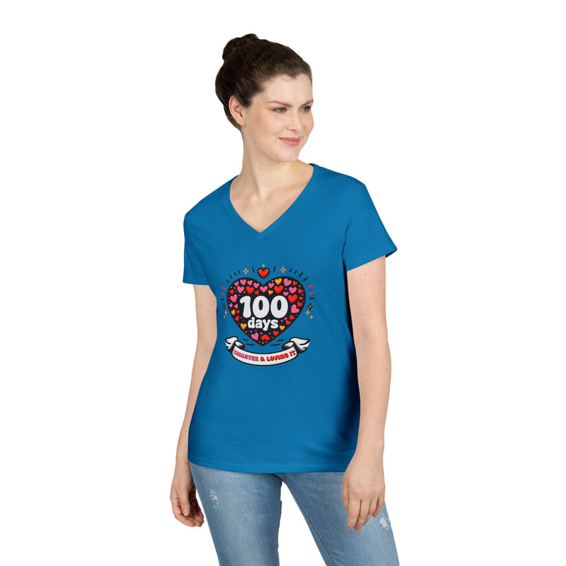 100 Days Smarter And Loving It - Ladies' V-Neck T-Shirt
