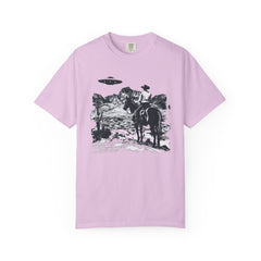 UFO Meets Cowboy Vintage Graphic T-Shirt — Retro Western Alien Tee