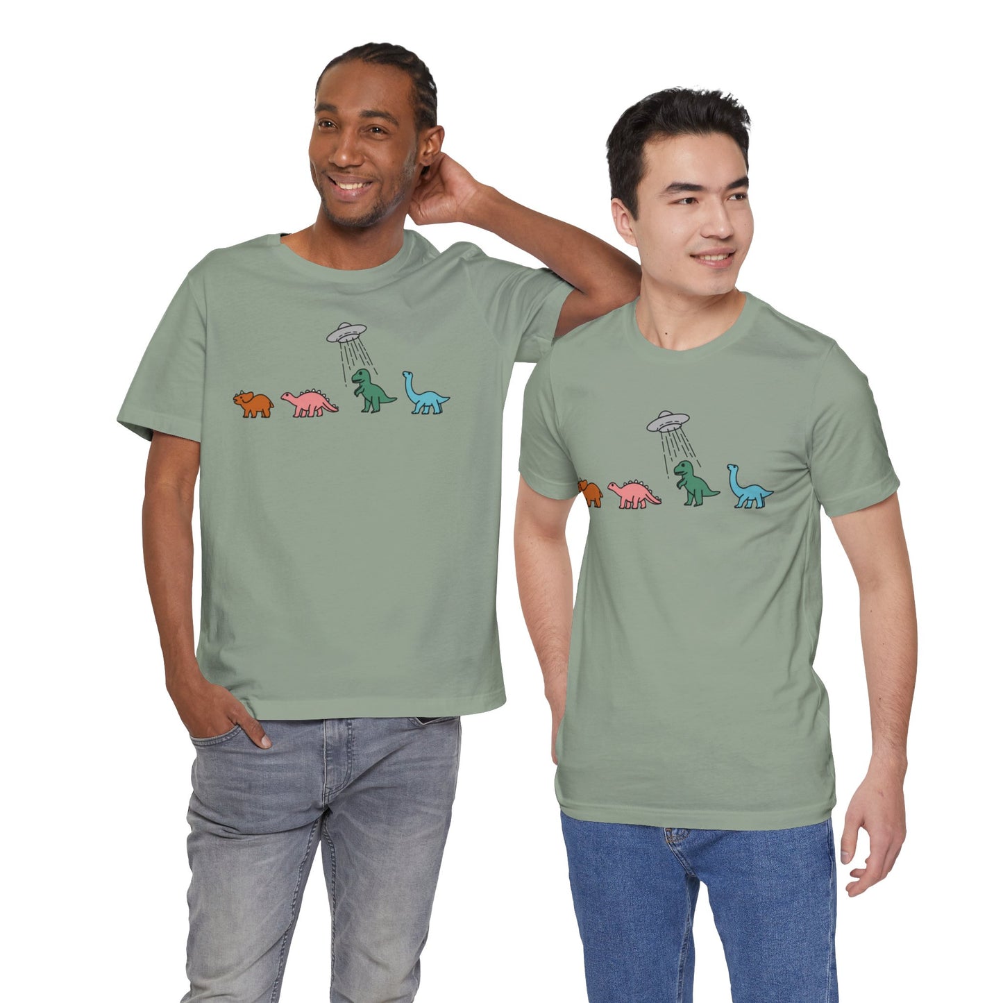 UFO and Dinosaurs Retro Unisex Jersey Short Sleeve Tee