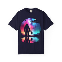 Bigfoot & Alien Nightscape T-Shirt — Sasquatch UFO Graphic Tee
