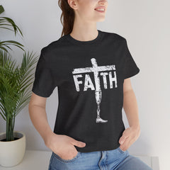Faith Cross Prosthetic Leg T‑Shirt — Amputee Inspirational Christian Tee