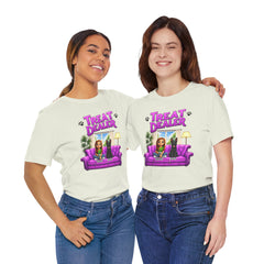 Personalized Treat Dealer T-Shirt — Funny Pet Lover Tee with Girl and Dog on Purple Couch