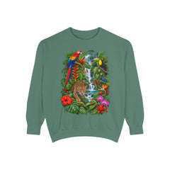Tropical Jungle Waterfall With Leopard and Parrot Sweatshirt