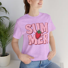 Summer Strawberry T-Shirt — Cute Pink Graphic Tee with Strawberry "SUMMER" Design