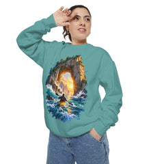 Adventure Kayak Sweatshirt — Comfort Colors Sunset Sea Arch Graphic