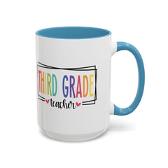 THIRD GRADE TEACHER, Accent Coffee Mug, hearts graphics,present for teacher, educator gift, gift for him, gift for her, teacher appreciation