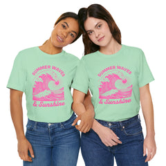 Summer Waves & Sunshine Tee — Retro Pink Surf Graphic T-Shirt