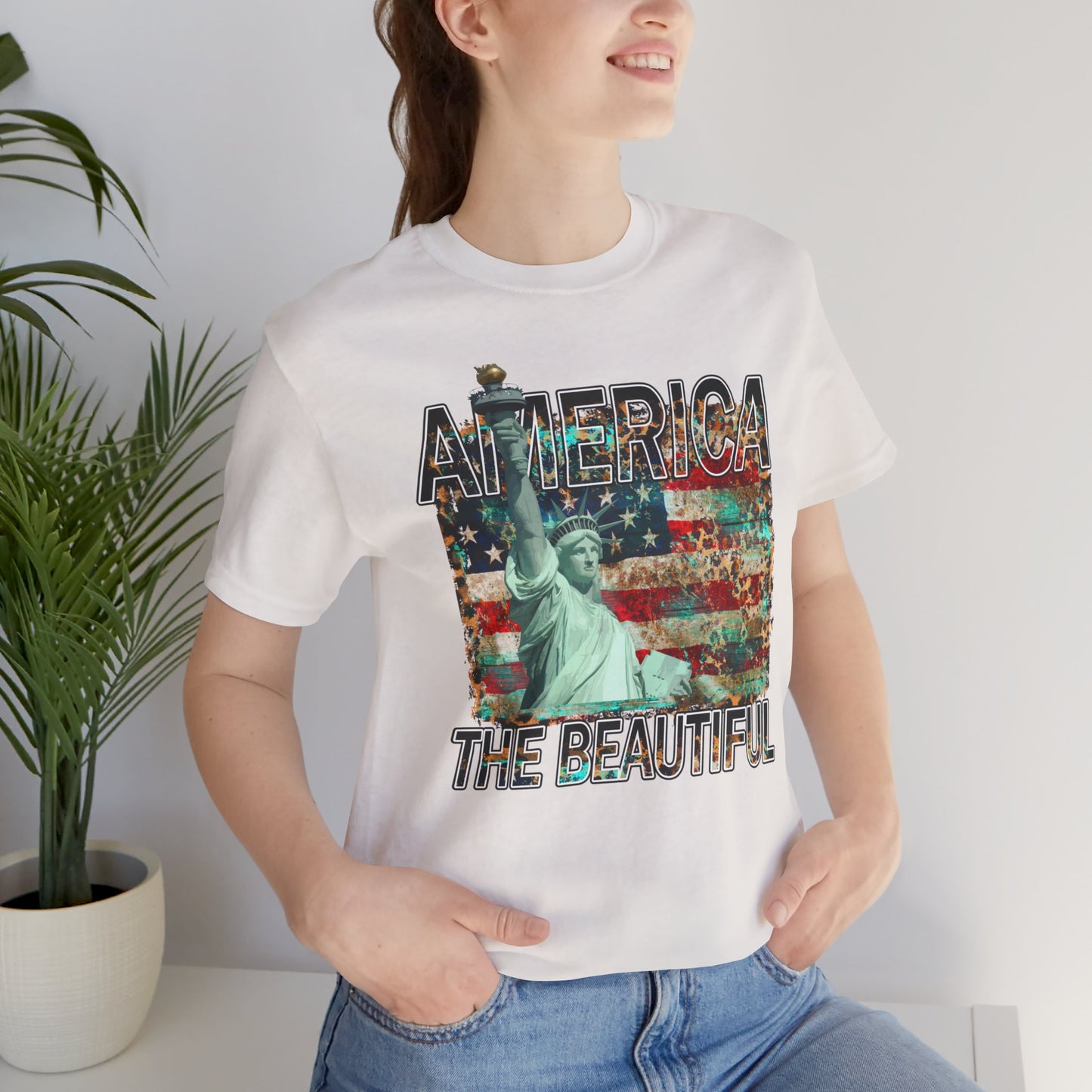 Statue Of Liberty, America The Beautiful, Unisex Jersey Short Sleeve Tee