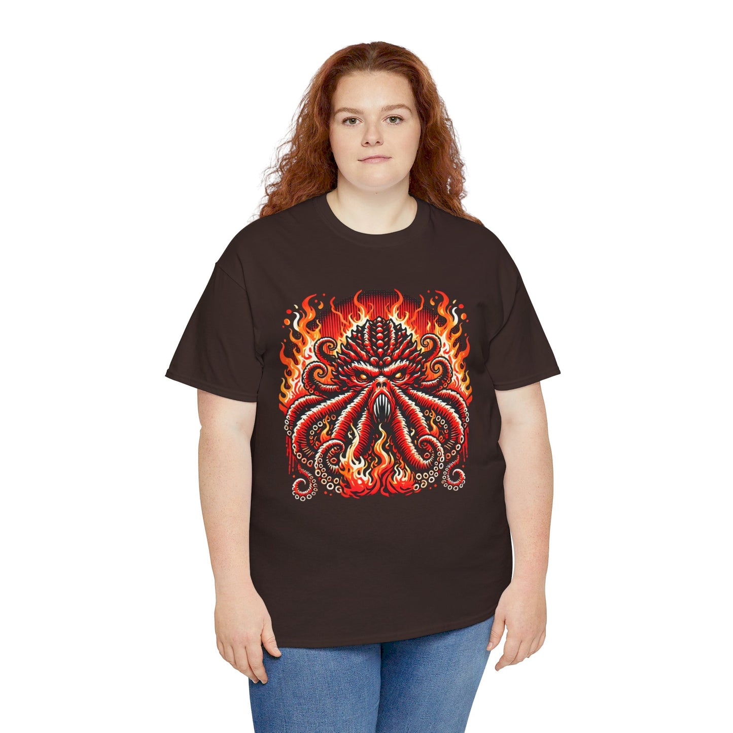 Fiery Fire Kraken - Graphic Unisex Heavy Cotton Tee