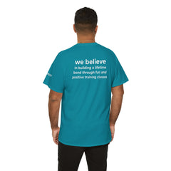 Dog Trainer T‑Shirt — "dog trainer." Front Logo with "we believe..." Positive Training Back Text