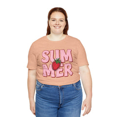 Summer Strawberry T-Shirt — Cute Pink Graphic Tee with Strawberry "SUMMER" Design