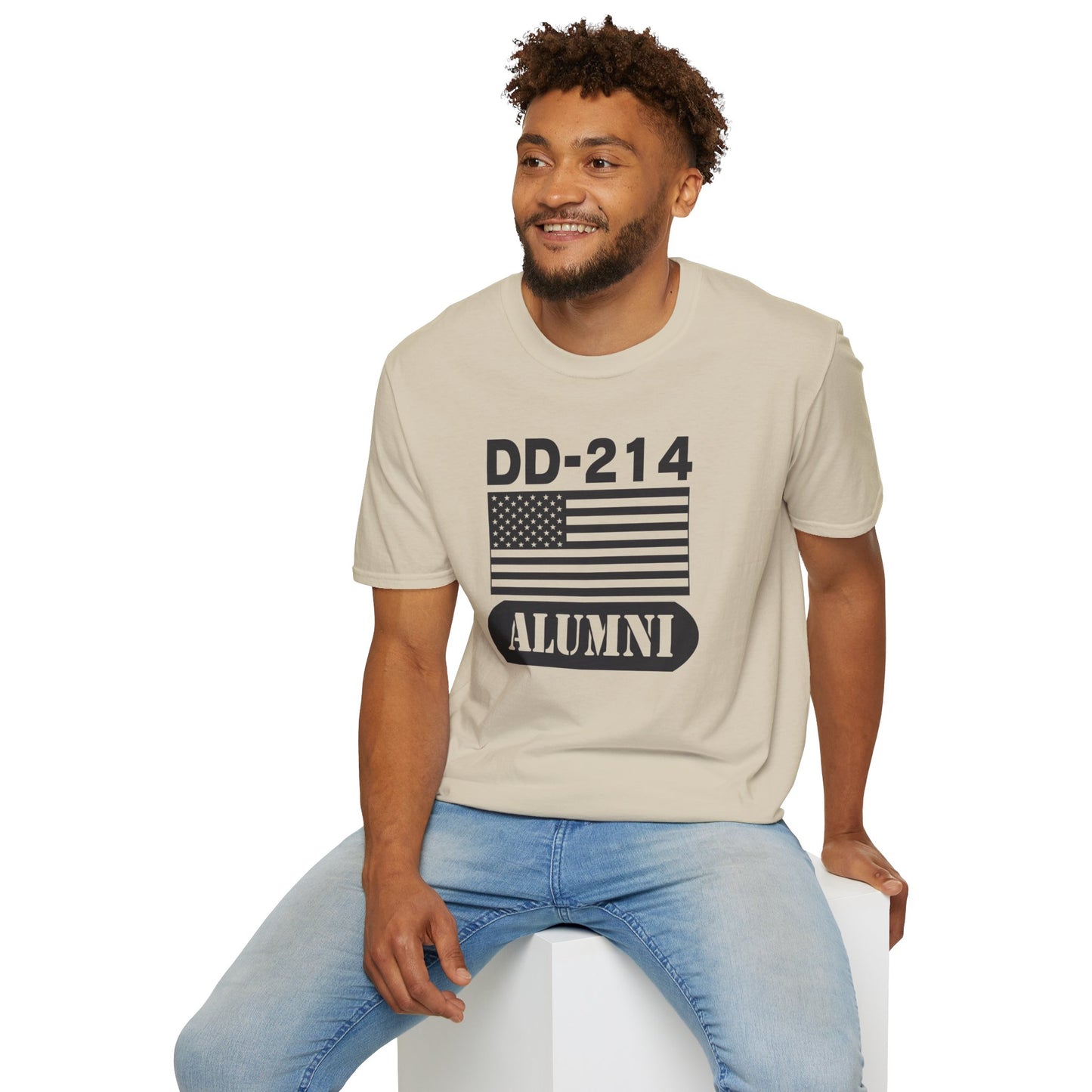 DD-214 Alumni with American Flag  Unisex Softstyle T-Shirt