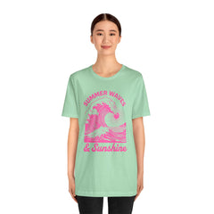 Summer Waves & Sunshine Tee — Retro Pink Surf Graphic T-Shirt