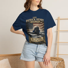 USS Patrick Henry SSBN 599 Submarine T-Shirt with a quote from its namesake