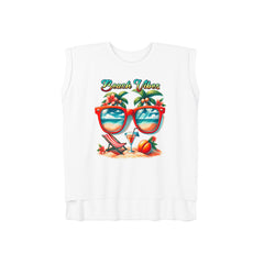 Beach Vibes tee, graphic tee women, flowy muscle tee, rolled cuffs shirt, women's shirt, summer t-shirt, camping shirt, outdoor apparel, adventure clothing, nature lover gift, gift for camper, hiking t-shirt, wanderlust apparel.