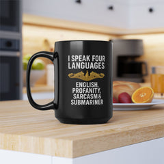 Funny Submarine Officer Language Black Mug - Humor Gift for Coffee Lovers, Sarcasm, Birthday, Home Office, Travel, Language Enthusiasts