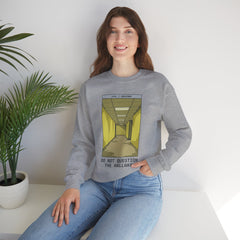 Crewneck Sweatshirt "Do Not Question the Hallway" – Retro Yellow Corridor Graphic