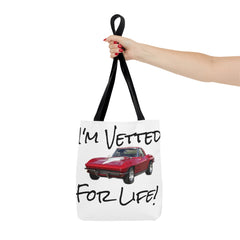 I'm Vetted For Life! / Tote Bag (AOP) / for him / for her / collector car / Chevrolet Corvette / Chevy / Little RED Corvette /