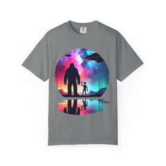 Bigfoot & Alien Nightscape T-Shirt — Sasquatch UFO Graphic Tee