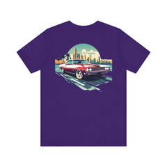 Vintage Car Graphic Tee - Sunset Cityscape Design