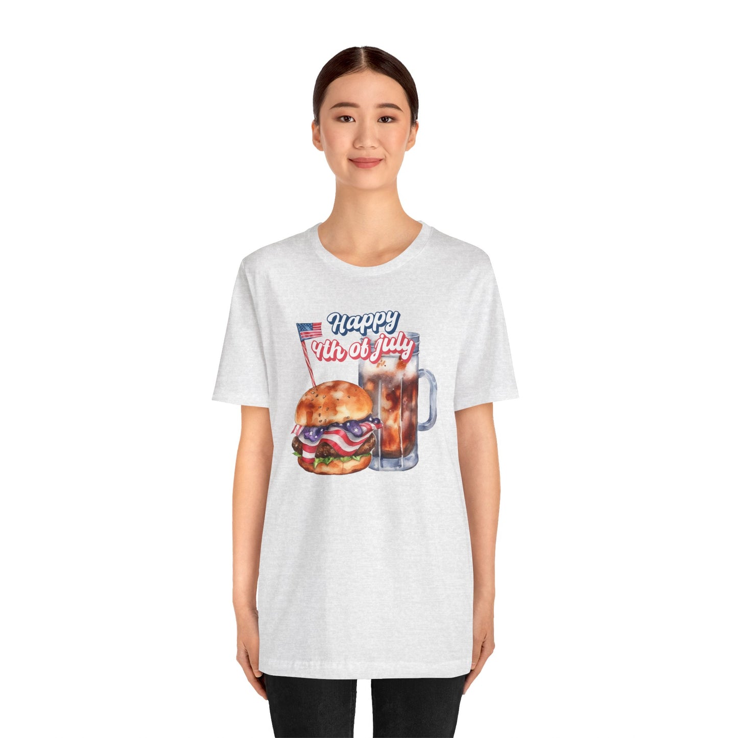 Happy 4th Of July Burger and Mug Graphic, Unisex Jersey Short Sleeve Tee