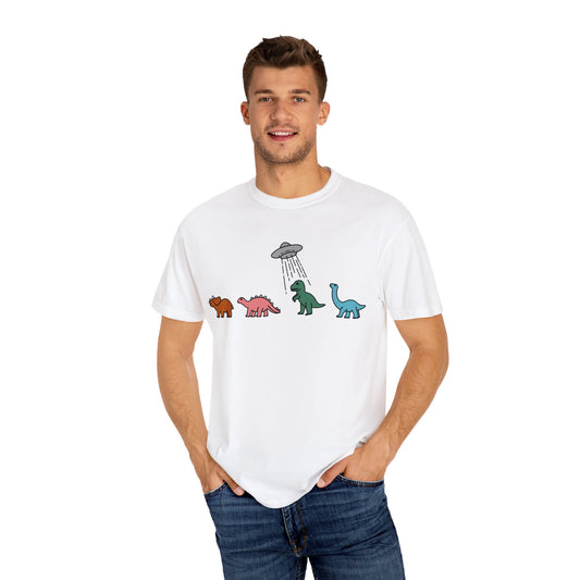 Dinosaur UFO Retro Unisex Garment-Dyed T-shirt