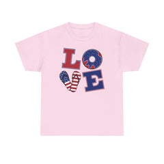 LOVE red white and blue graphics Unisex Heavy Cotton Tee / see our matching T Shirt , coffe mugs and tote bags