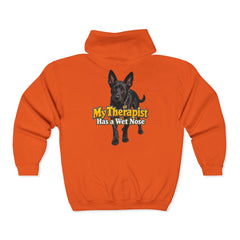 Personalized with your dogs image Zip Hoodie — "My Therapist Has a Wet Nose" Graphic