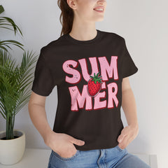 Summer Strawberry T-Shirt — Cute Pink Graphic Tee with Strawberry "SUMMER" Design